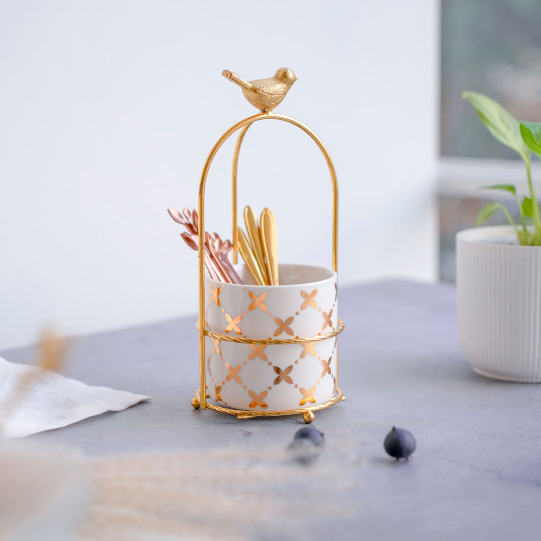 Cutlery Stand - White & Gold - Image 8