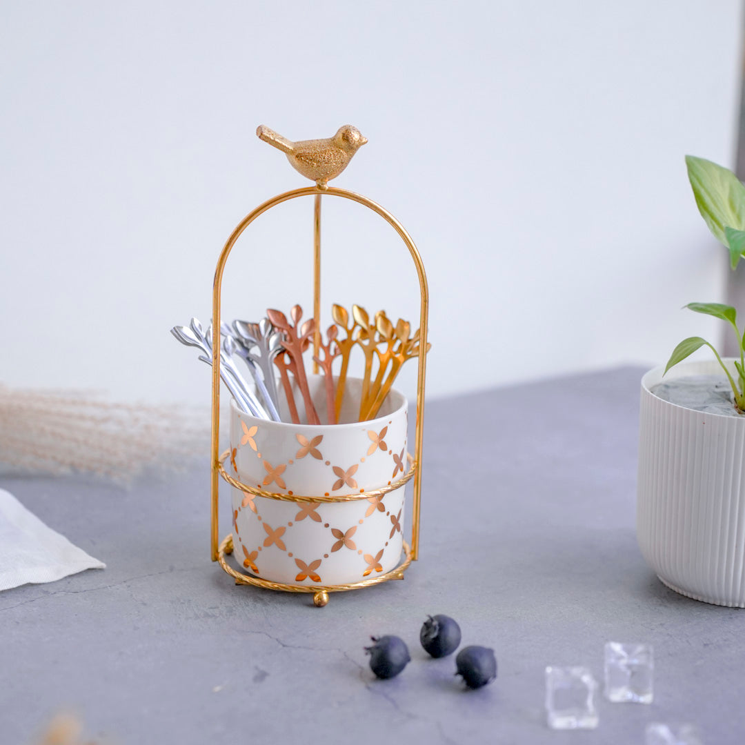 Cutlery Stand - White & Gold - Image 17
