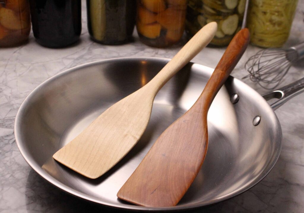 medium handmade wooden spatula for stirring and turning carved from Black Walnut wood
