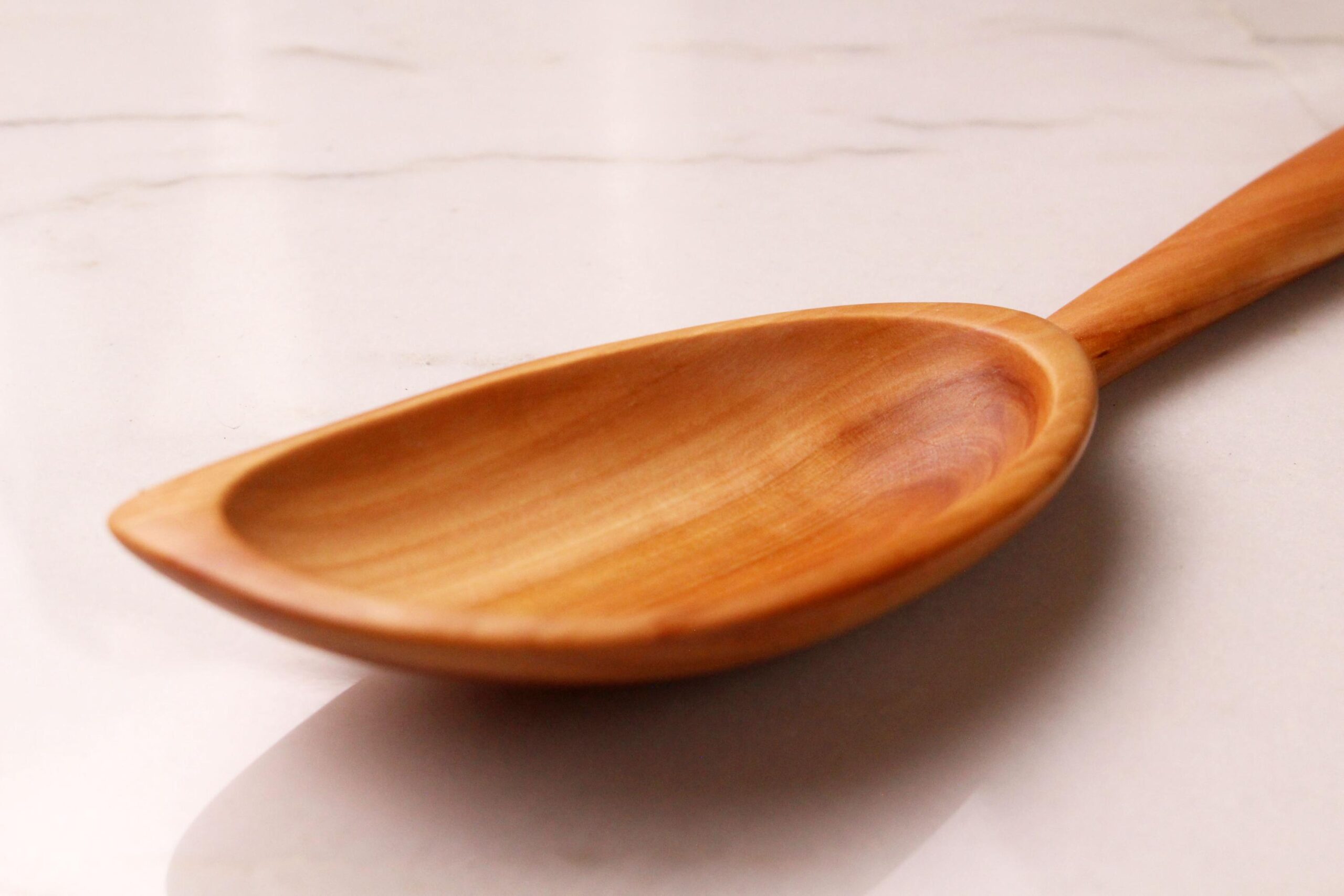 Handmade treenware wooden stirring spoon carved from salvaged Apple wood with a spatula end - Image 7
