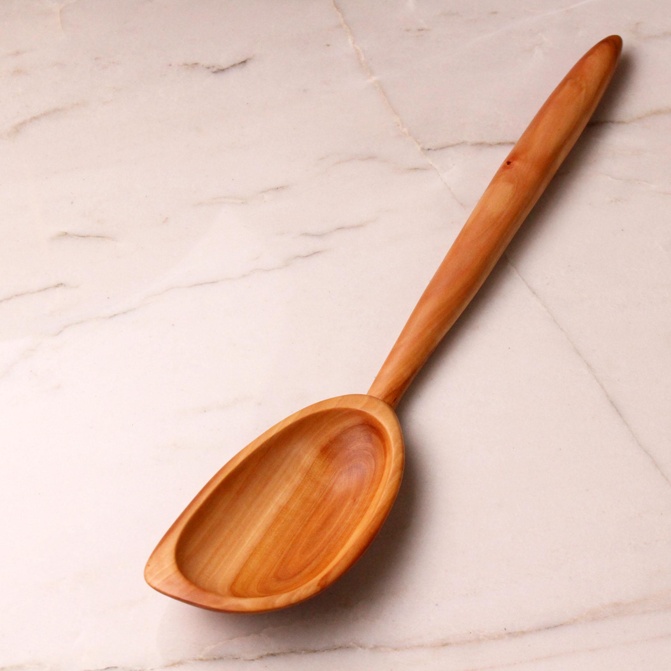 Handmade treenware wooden stirring spoon carved from salvaged Apple wood with a spatula end - Image 5