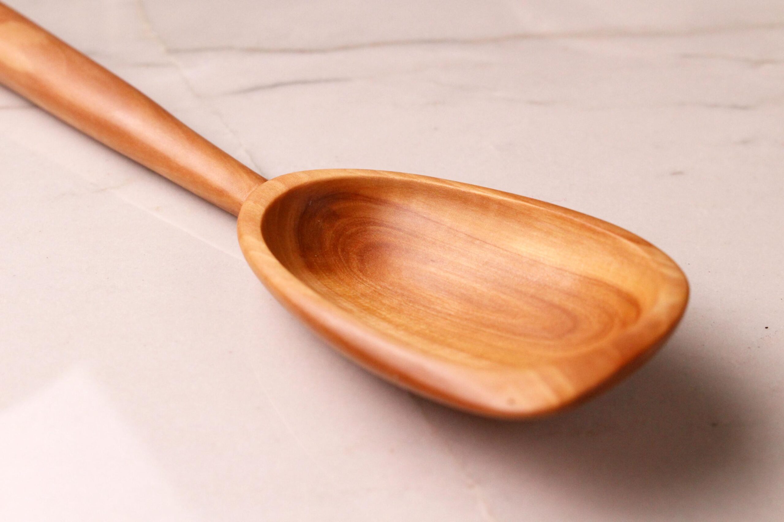 Handmade treenware wooden stirring spoon carved from salvaged Apple wood with a spatula end - Image 8