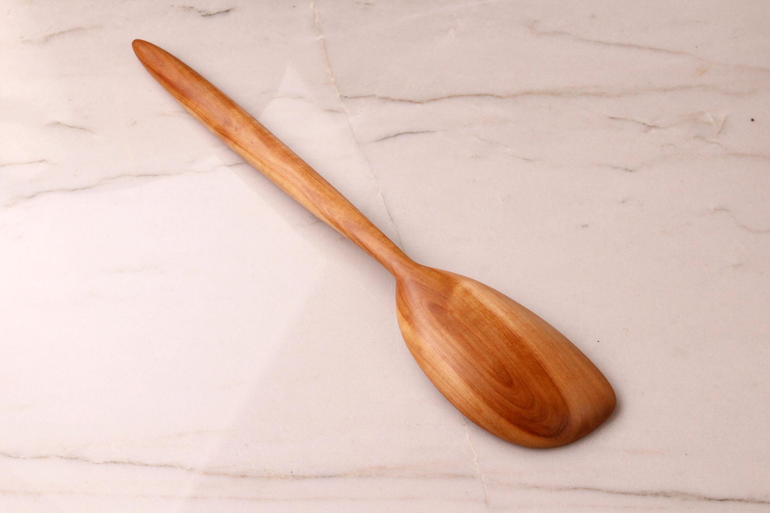 Handmade treenware wooden stirring spoon carved from salvaged Apple wood with a spatula end - Image 9